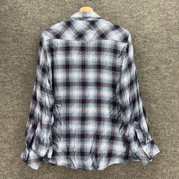DG2 Shirt Women 1X Plus Blue Plaid Button Up Collared Long Sleeve Pockets Rayon - Picture 2 of 7